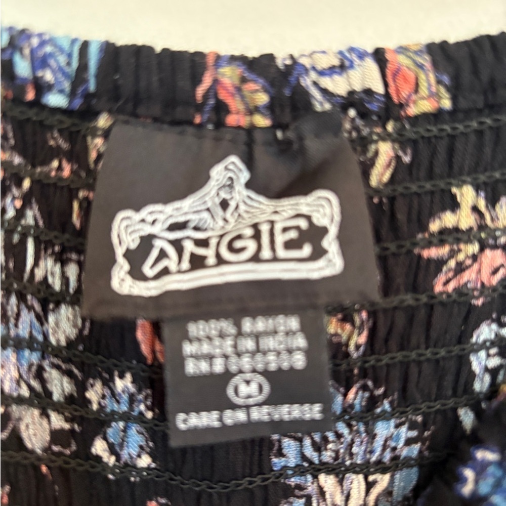 Angie Floral Flare Sleeve Blue Ruffle Smocked Boho Cottagecore Dress  Size M - Picture 3 of 16